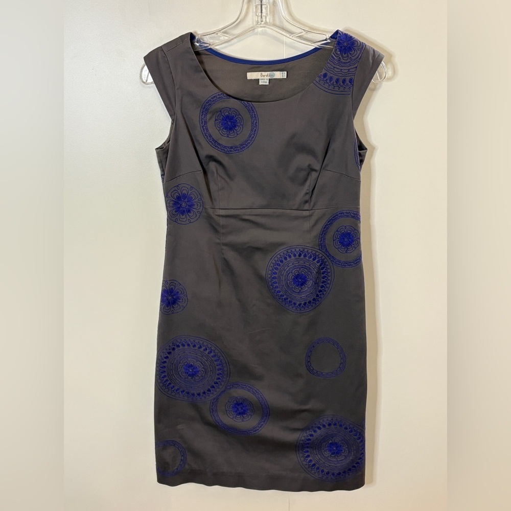 🔥 Boden Charcoal and Royal Purple Patterned Mini Dress